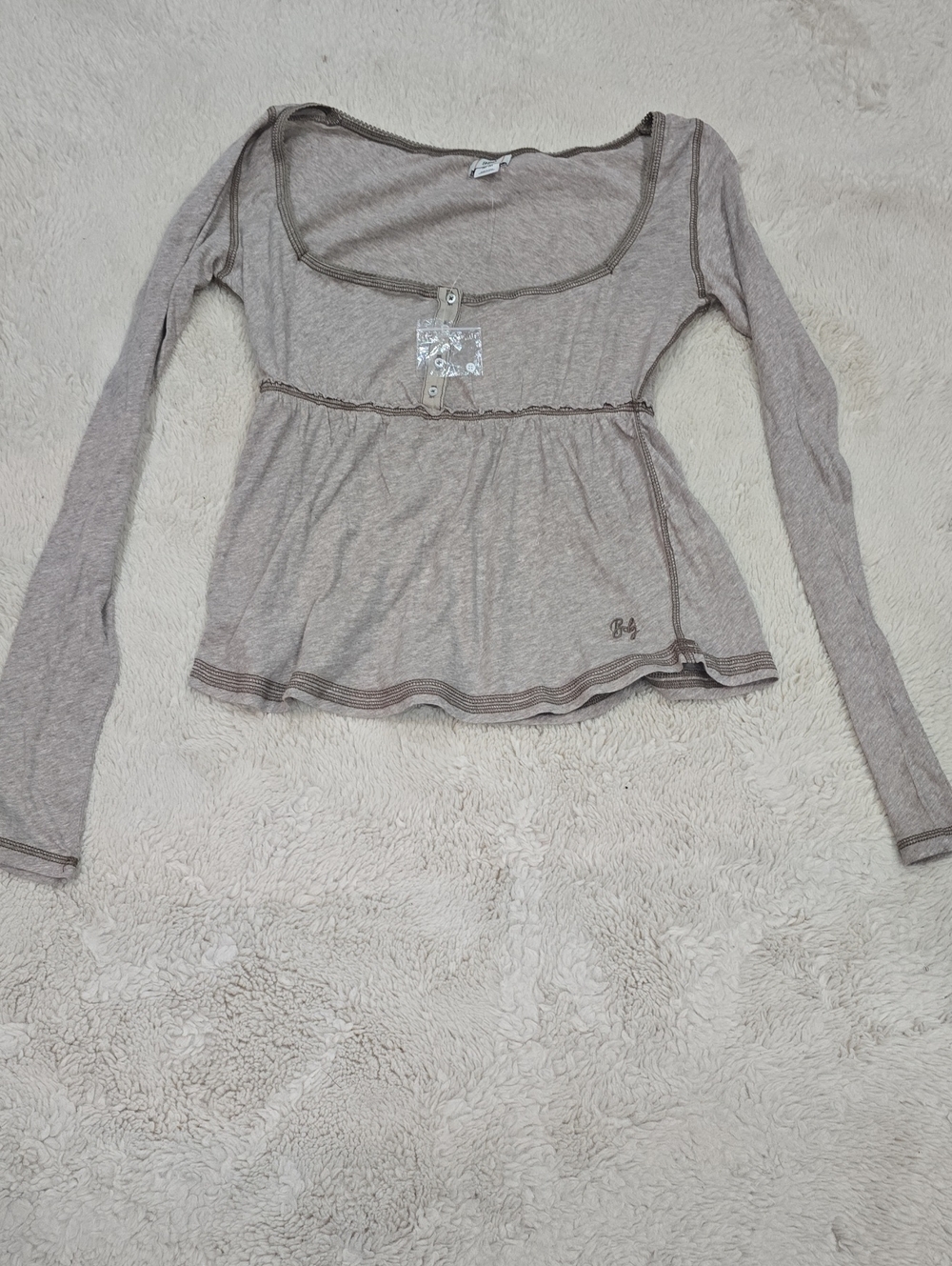 BDG Taupe Scoop-Neck Long Sleeve Peplum Top